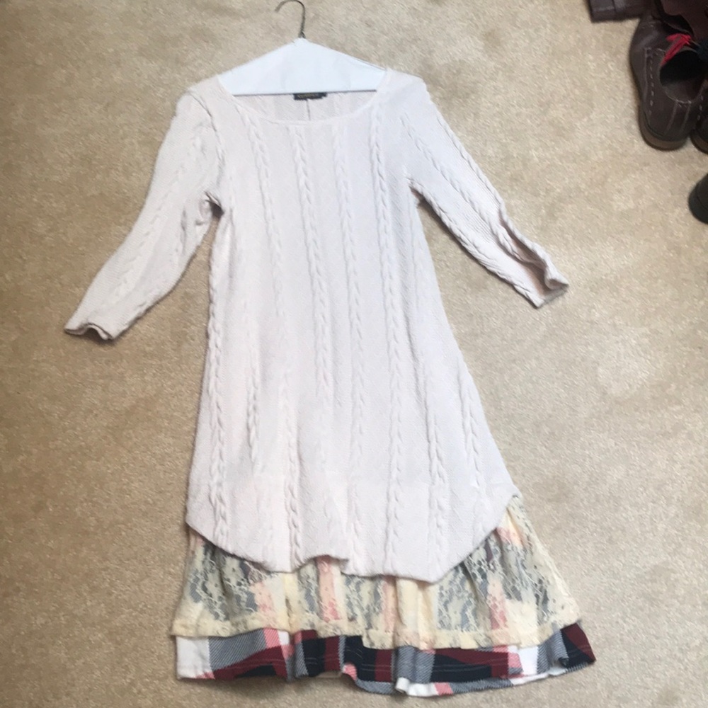 Cream Sweater with Dress with Fringe